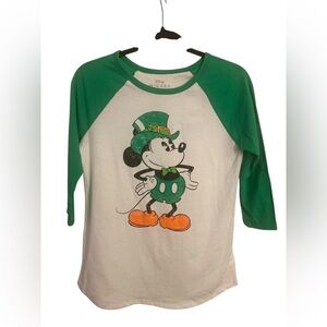 Disney Mickey Green and White 3/4  Sleeve Tees NWT M